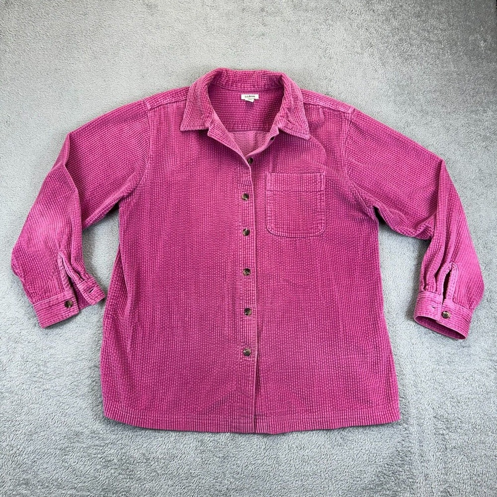 LL Bean Corduroy Button Jacket Pink Corduroy Womens Size M Shacket Preppy